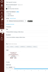 Sharing and license information fields in Canvas Commons