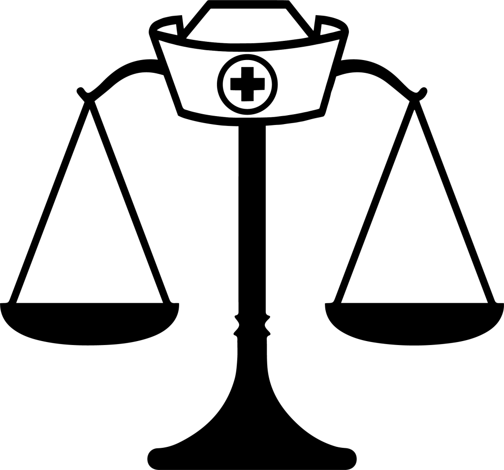 Image showing an balancing scale icon with a nurses hat on top of it