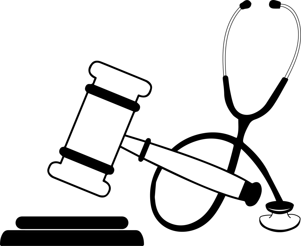 Image showing icons of a gavel, stethoscope, and sound block